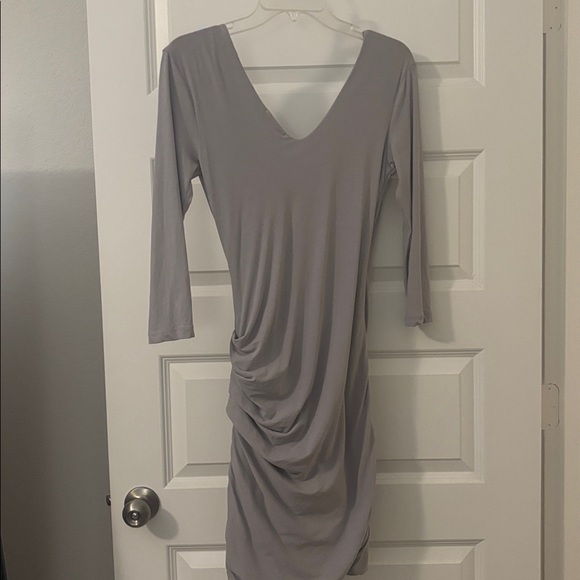 James Perse Light Gray Ruched Dress SZ 3 L cotton modal bodycon designer NWOT - Picture 2 of 14